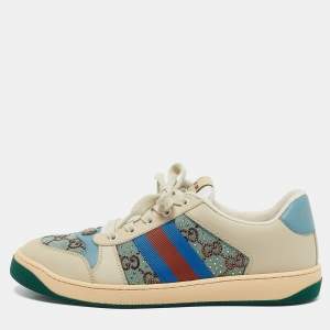 Gucci Multicolor Nubuck Leather and Crystal GG Canvas Screener Sneakers Size 41