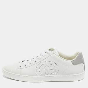 Gucci White Perforated Interlocking G Leather Ace Sneakers Size 37.5