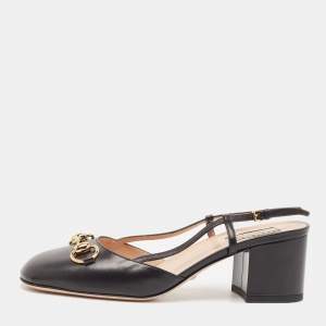 Pre Owned Gucci Black Leather Horsebit Slingback Pumps Size 36.5