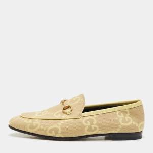 Gucci Green Jacquard and Velvet Jordaan Smoking Slippers Size 37.5