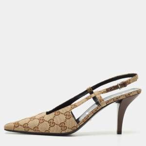Gucci Beige GG Canvas Slingback Pumps Size 38