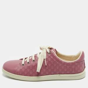 Gucci Pink GG Canvas And Leather Low Top Sneakers Size 37.5