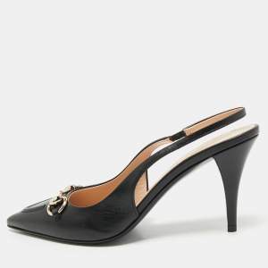 Gucci Black Leather Horsebit Slingback Pumps Size 39