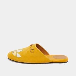Gucci x Adidas Yellow Suede Trefoil Slippers Size 42