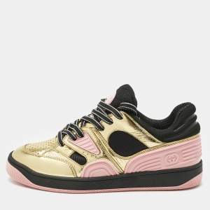 Gucci Multicolor Fabric and Leather Basket Low Top Sneakers Size 36