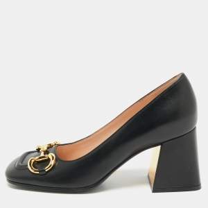 Gucci Black Leather Horsebit Block Heel Pumps Size 36