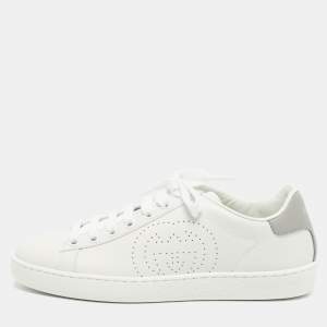 Gucci White Perforated Interlocking G Leather Ace Sneakers Size 35