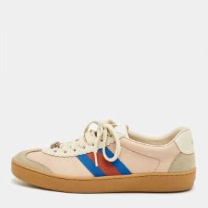 Pre Owned Gucci Multicolor Leather and Suede Web Lace Up Sneakers Size 38.5
