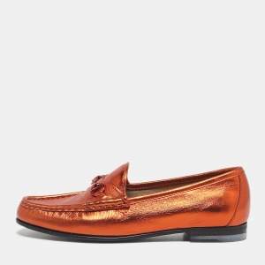 Pre Owned Gucci Copper Leather 1953 Horsebit Loafers Size 36.5