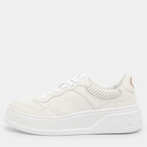 Pre Owned Gucci White Leather Chunky B Low Top Sneakers Size 37