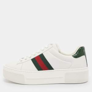 Pre Owned Gucci White Leather Web Ace Platform Sneakers Size 38