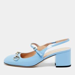 Pre Owned Gucci Horsebit Size 38 Blue Patent Leather Mary Jane Pumps