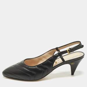 مملوكة مسبقًا Gucci Size 37 Black Matelasse Leather Slingback Pumps