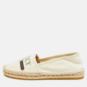 Pre Owned Gucci Size 40 Cream Canvas Espadrille Flats