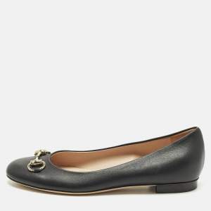 مملوكة مسبقًا حذاء باليرينا فلات غوتشي هورسبيت جلد أسود مقاس 38