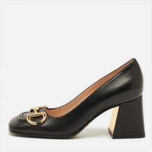 Pre Owned Gucci Horsebit Size 36 Black Leather Block Heel Pumps