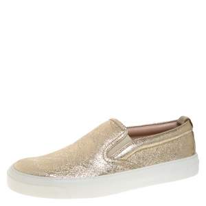 Gucci Metallic Gold Foil Leather Slip On Sneakers Size 37