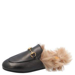Pre Owned Gucci Black Leather Princetown Slippers Size 37