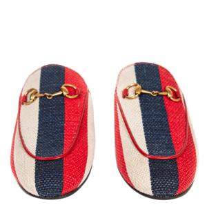Pre Owned Gucci Multicolor Princetown Horsebit Canvas Accent Mules Size 37