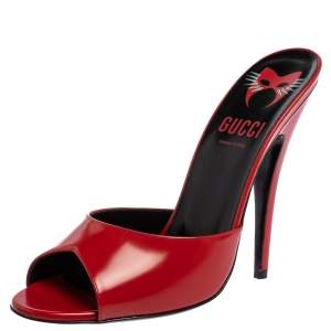 Pre Owned صندل سلايد غوتشي سكارليت مقدمة مفتوحة جلد أحمر مقاس 40
