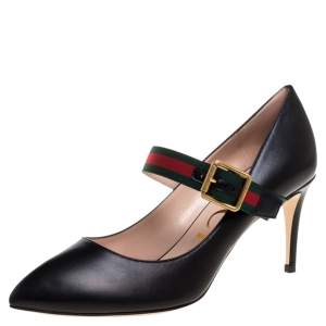 مملوكة مسبقًا Gucci Black Leather Sylvie Mary Jane Pumps Size 38