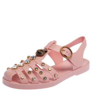 Pre Owned Gucci Pink Rubber Embellished Slingback Sandals Size 36