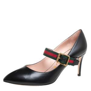 مملوكة مسبقًا Gucci Black Leather Sylvie Mary Jane Pumps Size 37