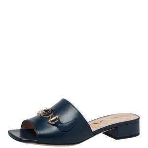 مملوكة مسبقًا Gucci Blue Leather Zumi Slide Sandals Size 37