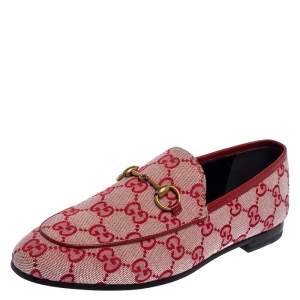 Gucci Red GG Canvas Jordaan Slip On Loafers Size 37.5