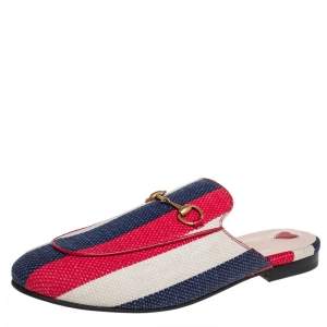 Pre Owned Gucci Multicolor Leather And Canvas Princetown Mule Sandals Size 39