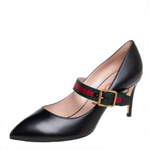 Gucci Black Canvas And Leather Sylvie Mary Jane Pumps Size 39