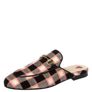 Pre Owned Gucci Multicolor Tweed Princetown Mule Flats Size 36.5