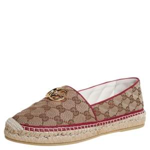 Gucci Brown/Beige GG Canvas Flat Espadrilles Size 39.5