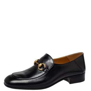 Pre Owned Gucci Black Leather Horsebit Loafers Size 38.5