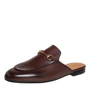 مملوكة مسبقًا Gucci Brown Leather Princetown Mules Sandals Size 40.5