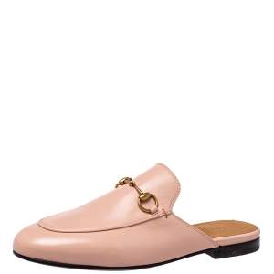 مملوكة مسبقًا Gucci Pink Leather Princetown Horsebit Flat Mules Size 38