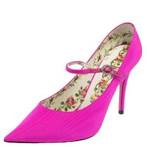 Gucci Pink Fabric Virginia Mary Jane Pumps Size 38.5