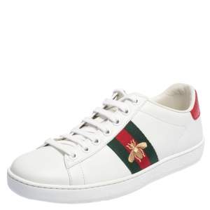 مملوكة مسبقًا Gucci White Leather Ace Low Top Sneakers Size 37
