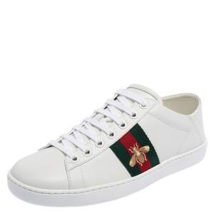 Gucci White Leather And Canvas Ace Sneakers Size 36