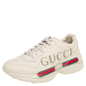 مملوكة مسبقًا Gucci Beige Leather Rhyton Gucci Logo Low Top Sneakers Size 41
