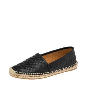 مملوكة مسبقًا Gucci Black Guccissima Leather Pilar Espadrille Flats Size 37