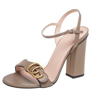 مملوكة مسبقًا Gucci Taupe Leather GG Marmont Sandals Size 38
