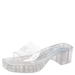 مملوكة مسبقًا Gucci Transparent Rubber Logo Slide Sandals Size 38