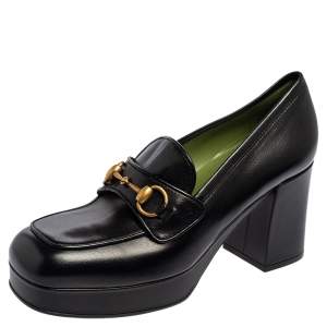 مملوكة مسبقًا Gucci Black Leather 1953 Horsebit Loafers Pumps Size 39