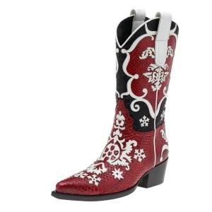 Pre Owned Gucci Multicolor Cutout Python Leather Cowboy Boots Size 41