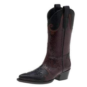 Pre Owned Gucci Brown/Black Python Leather Cowboy Boots Size 42