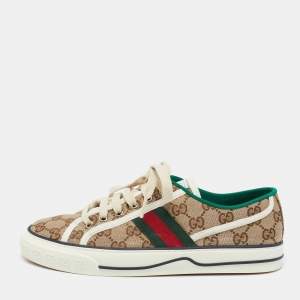 مملوكة مسبقًا حذاء رياضي غوتشي تينيس 1977 كانفاس جي جي بني/بيج عنق منخفض مقاس 39