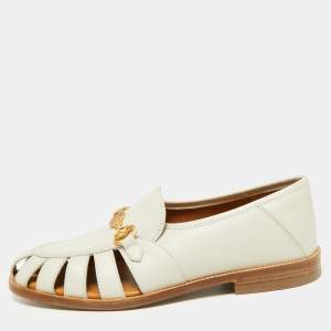Pre Owned Gucci Off-White Leather Talete Horsebit Cutout Slip On Loafers Size 38