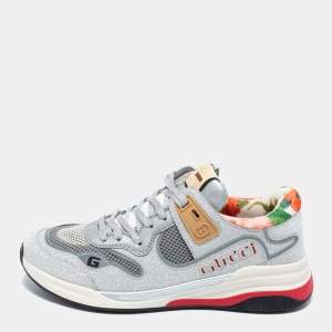 Gucci Silver/Grey Glitter And Leather Ultrapace Low Top Sneakers Size 39