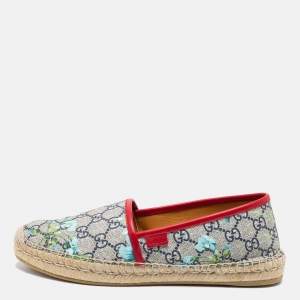 مملوكة مسبقًا حذاء إسبادريل غوتشي فلات كانفاس متعدد الألوان نقشة زهور شعار جي جي سليب أون مقاس 39.5